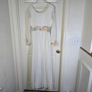 Vintage 70s white chiffon‎ wide leg jumpsuit womens